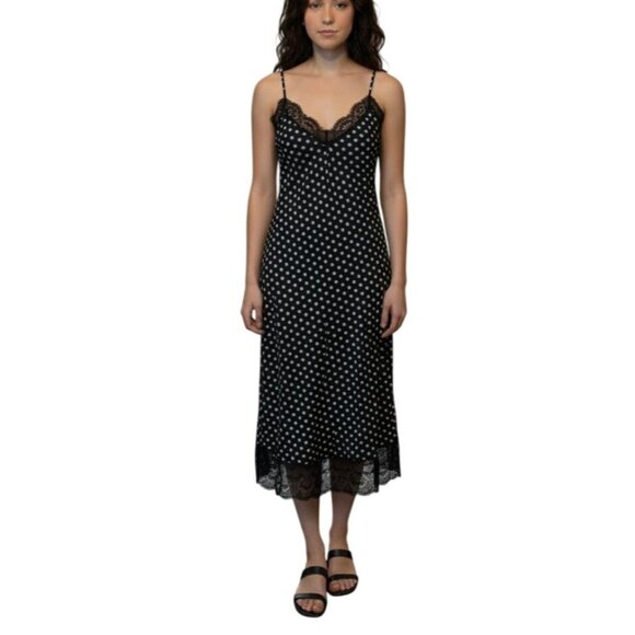 Michael Kors Black & White Polka Dot Slip Dress With Lace Trim Size M - Picture 1 of 11